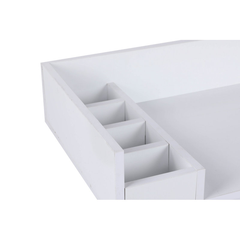 Table de maquillage moderne avec miroir, blanc et noir, 39,4 po x 19,7 po x 15,4 po | 100% panneau de particules enduit de mélamine, pieds en métal | Nombreuses tablettes, fixation murale | Design élégant et fonctionnel pour les amoureux de la beauté