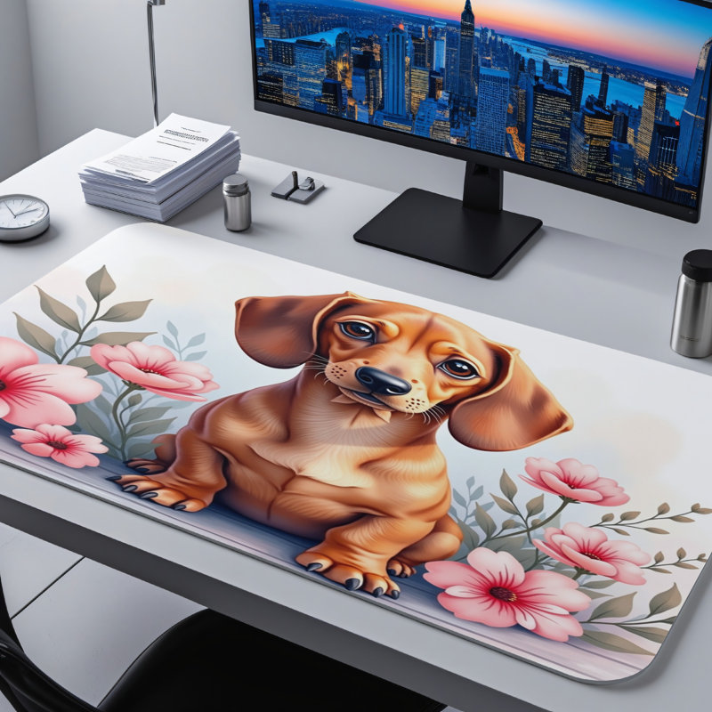 Dachshund Puppy Floral Desk Mat, 14.4x12.1