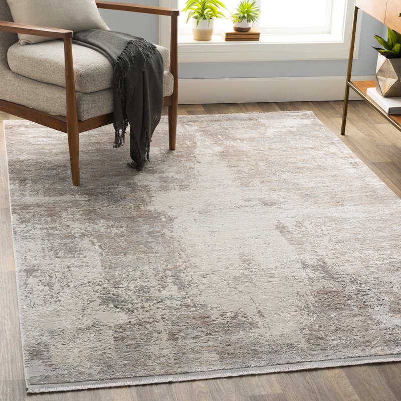 Tapis taupe / gris tissé à la machine Bannock, Rectangle 3 pi x 5 pi