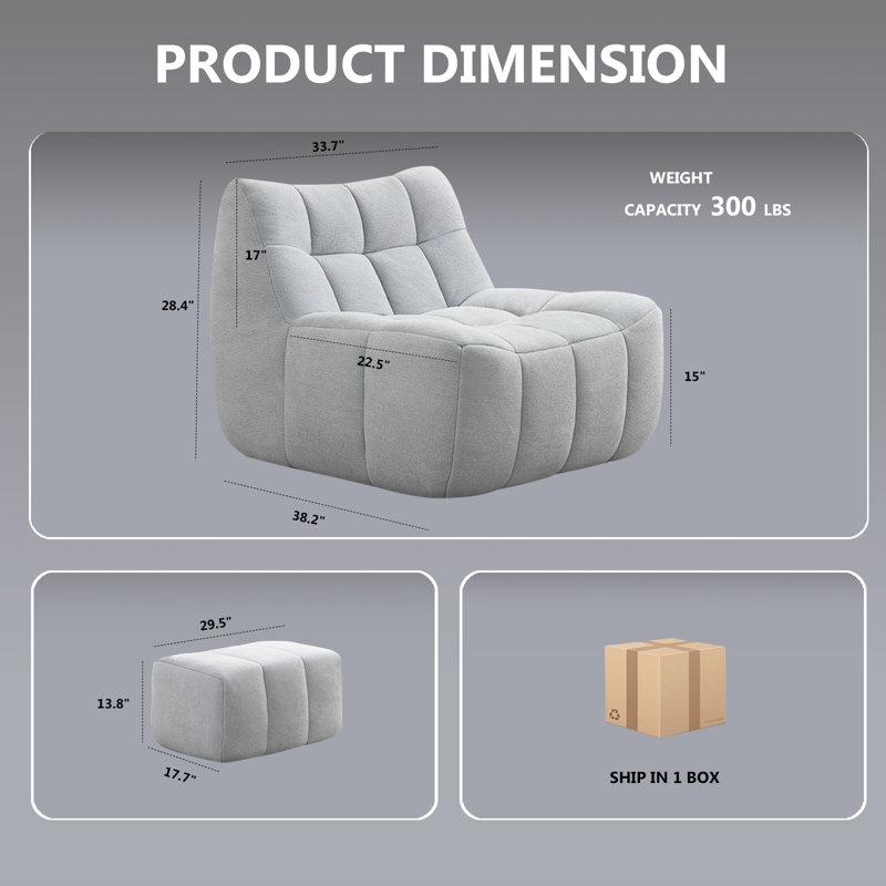 Fauteuil à billes 33,7 po avec repose-pieds, Gris