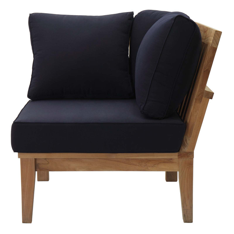 Modway Pier Outdoor Patio Teak Corner Sofa, Navy/Brown