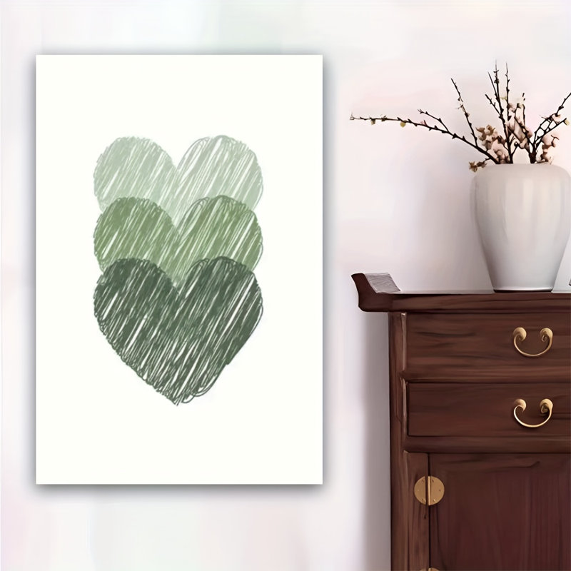 Impression sur toile Calm Minimalist Green Layered Heart - Urban Studio, 30 x 20 pouces (75 x 50 x 2 cm)