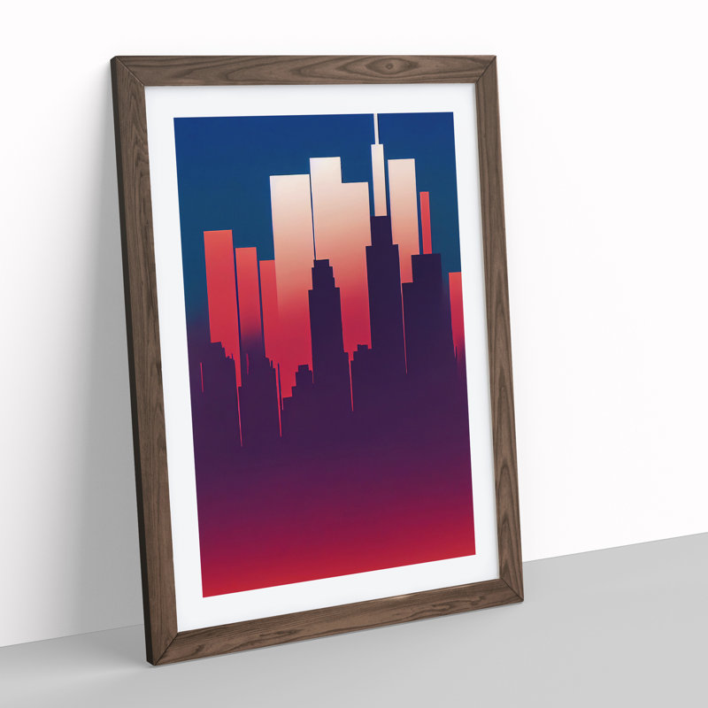 A Placid City Skyline Abstract - Single Picture Frame Print, 46cm H x 34cm W x 2cm D, Walnut