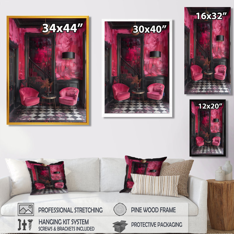 Rose, noir, chic, hôtel de ville - hôtels et loges, salon d'art mural, Cadre simple blanc, H 34 po x l 44 po