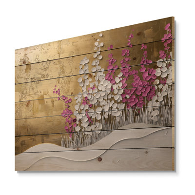 Wildflowers And Lavenders Pure Golden Horizons III - Wildflowers Wood Print - On Natural Pine Wood