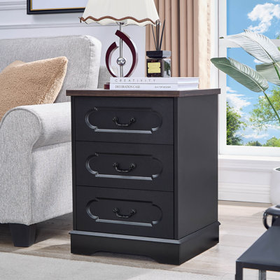 Farmhouse 3 Drawer Dresser for Bedroom with Charging Station, Rustic Small Drawers Dressers Nightstand by Winston Porter