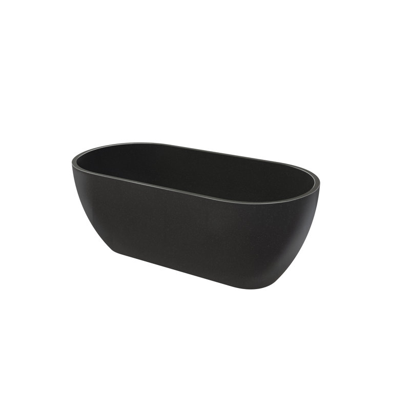 63'' Freestanding Soaking Terrazzo Bathtub, Matte Black