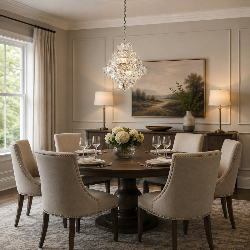 Lustre 8 lumières en acier inoxydable chromé avec détails en cristal transparent, Chrome