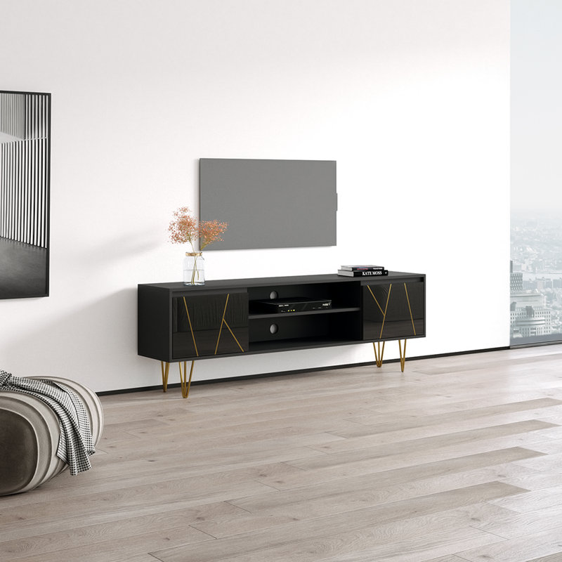 Galin 70.9" Modern TV Stand with High Gloss Finish, Black