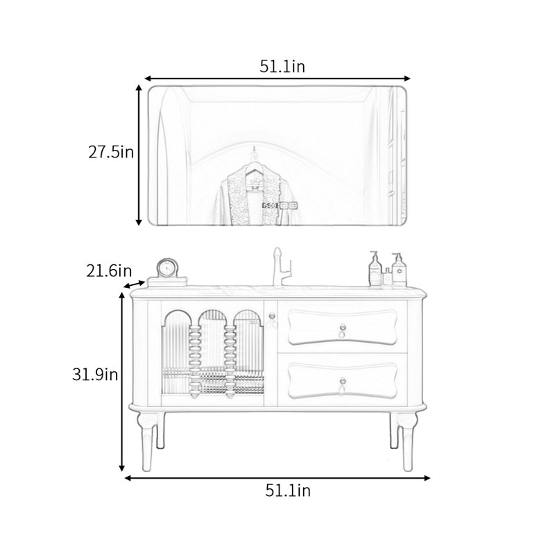French minimalist cream-style bathroom cabinet, 51"