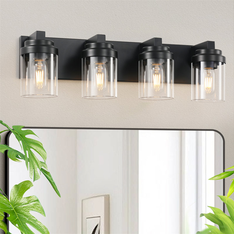 24.1 In. 4-Light Matte Black Wall Sconce With Clear Glass Shade, 6.90" H x 24.10" W x 6.7" D, 4