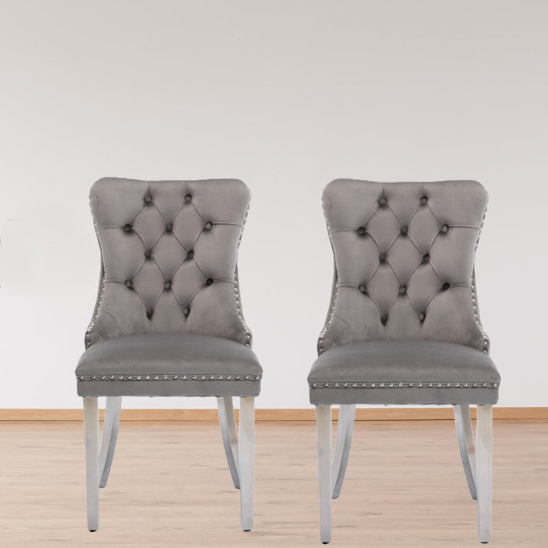 Chaise d'appoint rembourrée en velours Glenora, gris, Argent