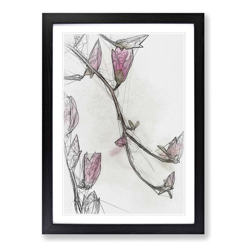 Pink Floral Flowers in Abstract - Picture Frame Graphic Art Print, 50cm H x 35cm W x 2cm D, Black