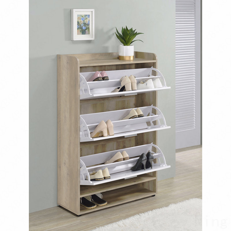 3-Tier Engineered Wood Shoe Storage Cabinet, White
