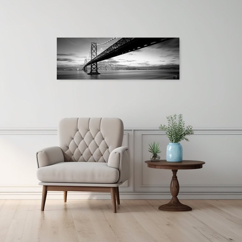 Twilight Bay Bridge San Francisco California USA 1 Piece Wrapped Canvas Panoramic Wall Art, 30.48 cm H x 91.44 cm W