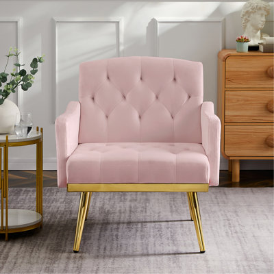 Fauteuil en velours rose avec pieds en métal - Apportez de la chaleur à votre maison avec dossier rembourré en mousse pour plus de confort