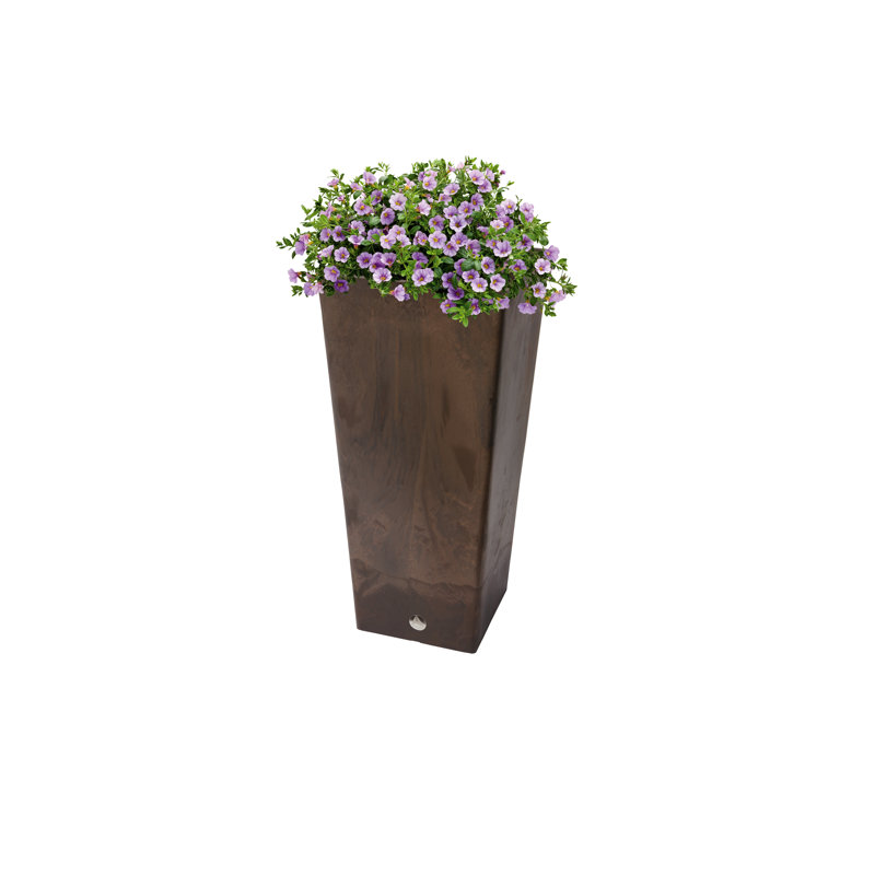 Cara Square Composite Pot Planter with Plant Shelf, 27.8" H x 12.8" W x 12.8" D, Brown