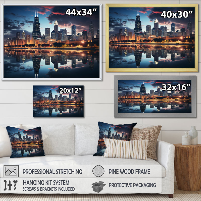 Chicago, beau paysage urbain II - art mural Chicago, H 30 po x l 40 po, Toile tendue, Sans cadre