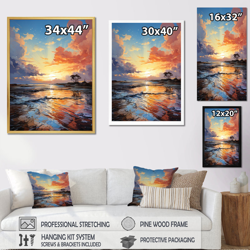 Au-delà du coucher de soleil sur une impression sur toile, Cadre flottant noir, H 40 po x l 30 po x P 1,5 po