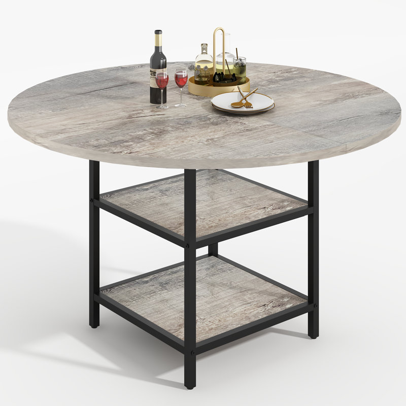 Manresa Round Dining Table for 4-6, Round Dining Table with Storage, Gray Wood
