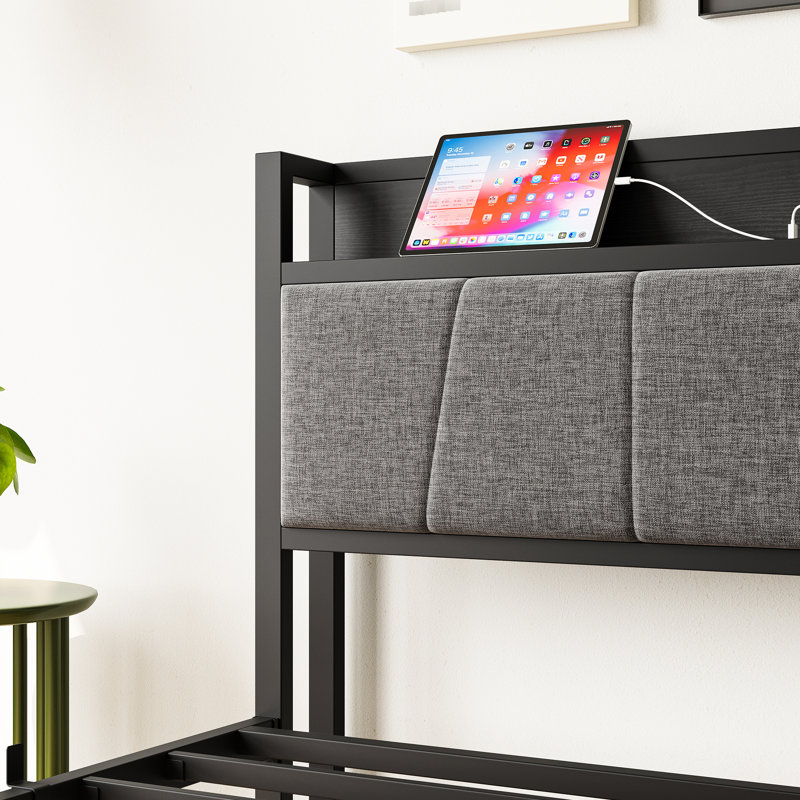 Lit simple avec structure solide et stable, tête de lit avec rangement - aucun sommier nécessaire, tablette facile à nettoyer