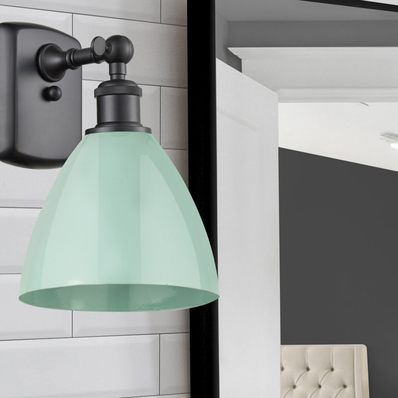Steel Armed Sconce, Matte Black, Seafoam