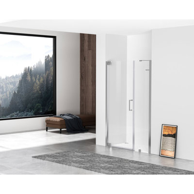 46.5'' - 48'' W x 72'' H Pivot Frameless Shower Door with Clear Glass