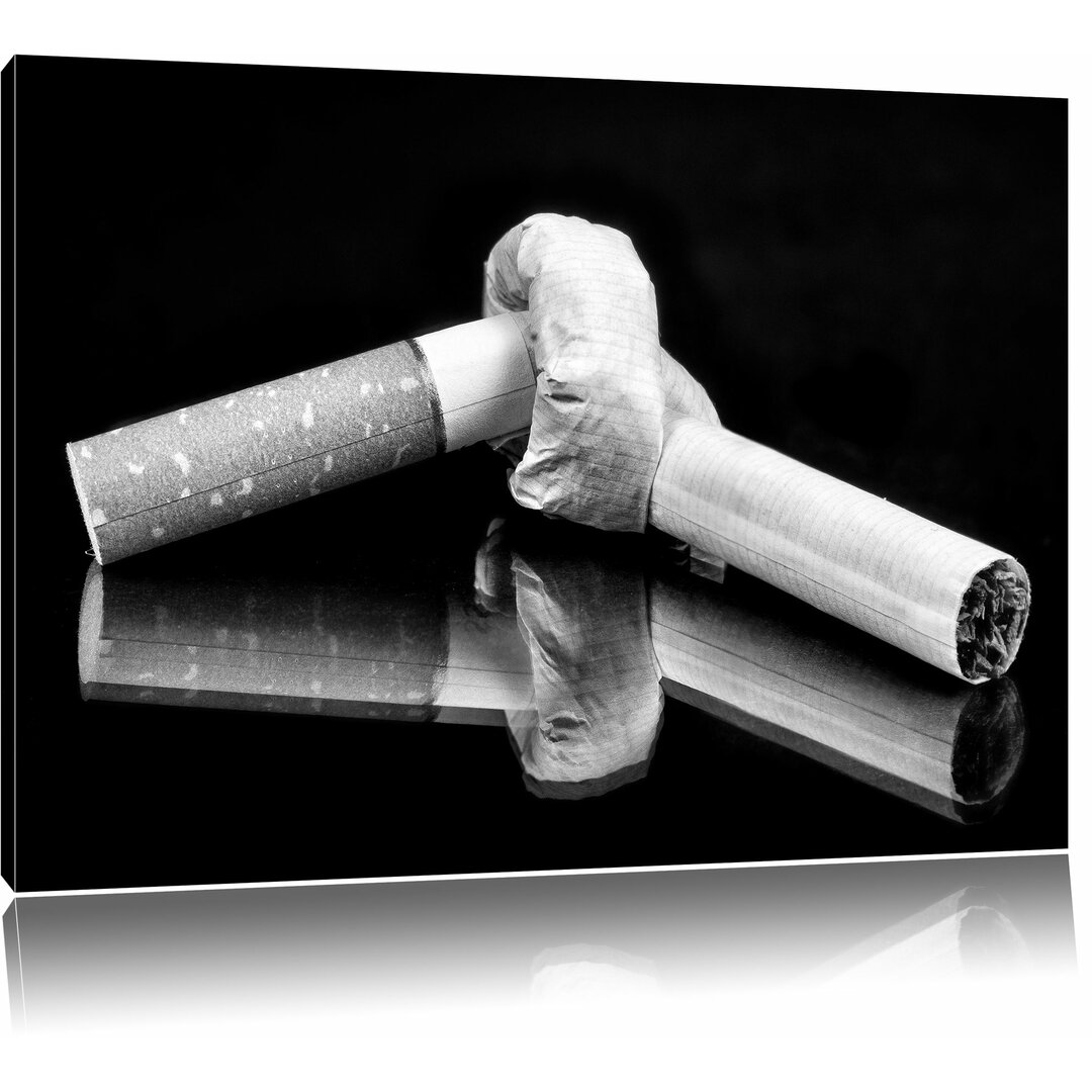 Leinwandbild Dark Zigarette mit Knoten Don't Smoke in Monochrom