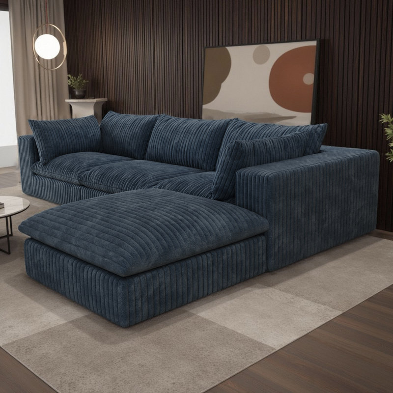 Canapé modulaire en velours côtelé en forme de L de Boneless, Velours côtelé bleu