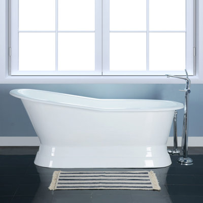 Kingston Brass Aqua Eden 67-Inch Cast Iron Oval Single Slipper Pedestal Tub (No Faucet Drillings)