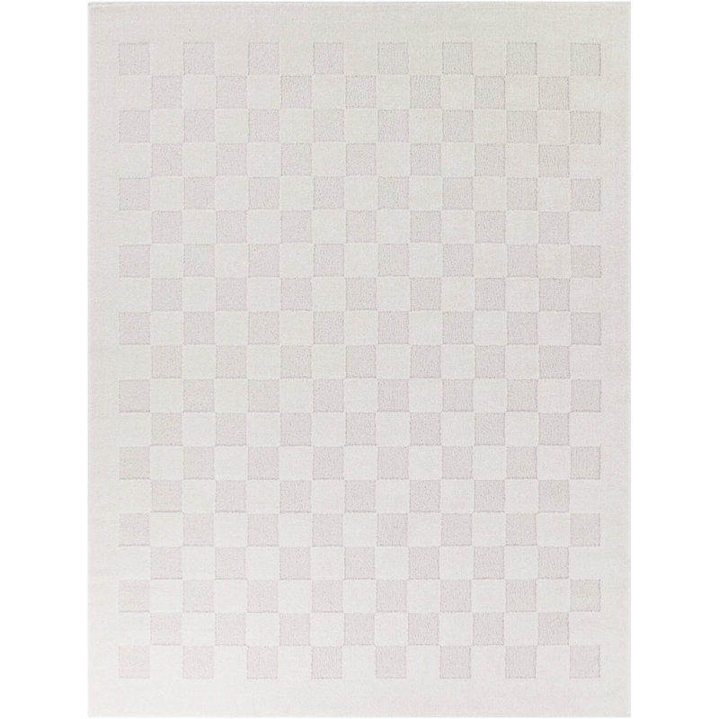 Abram Cream Indoor/Outdoor Checkered High-Low Area Rug, Rectangle 5'3" x 7'