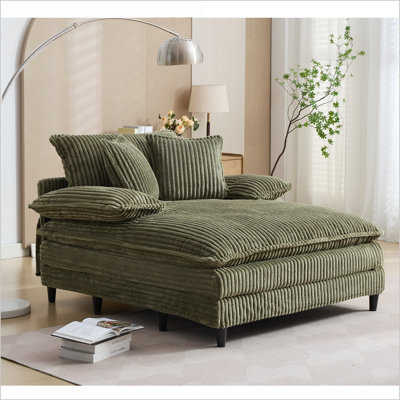 Chaise longue en velours côtelé vert sauge | Canapé-lit surdimensionné 54 vitesses avec 4 coussins de 54,75 po | Cadre en bois massif