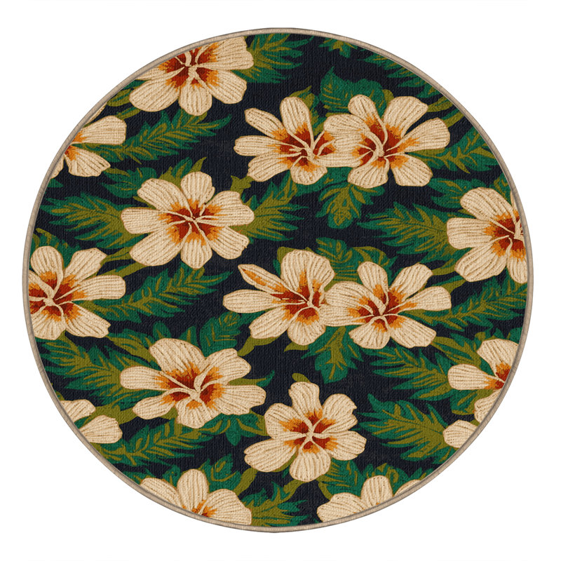 Washable Ginger Flowers Hawaiian Area Rug, Round 5'