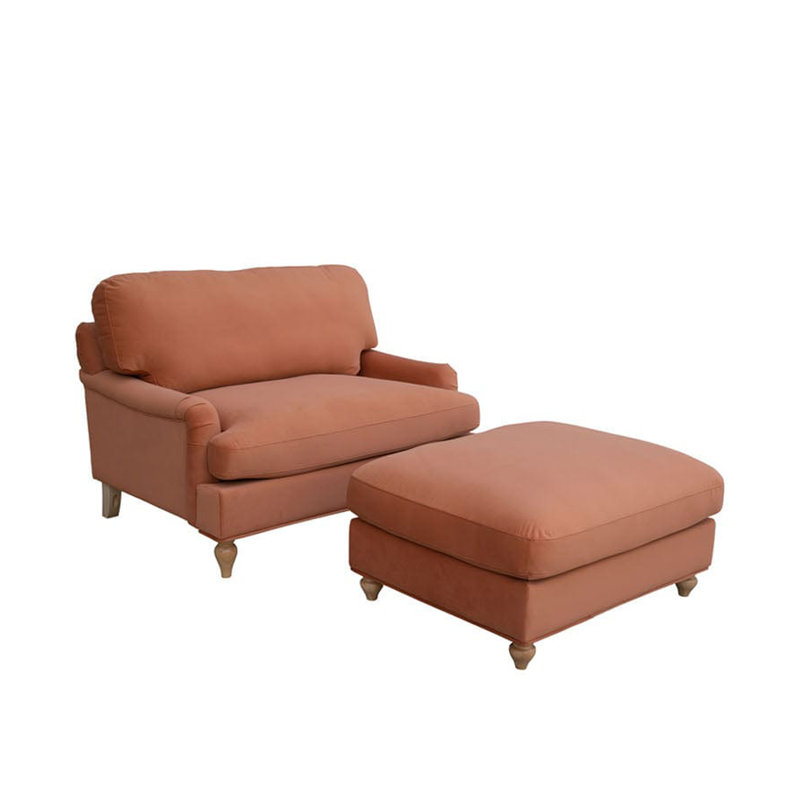Odonegan Upholstered With Footstool Armchair, Orange Velvet