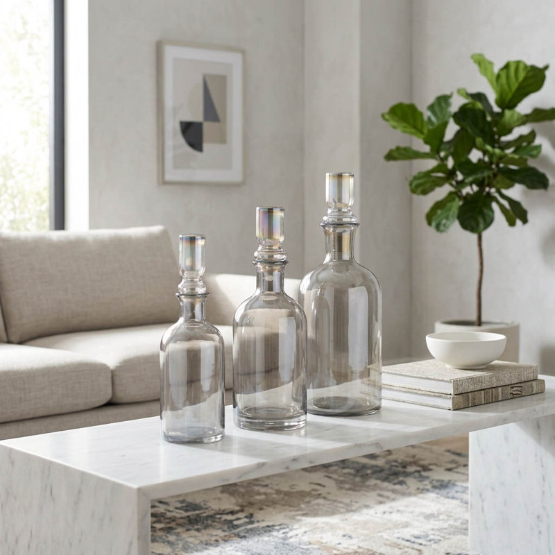 Ensemble de 3 bouteilles en verre Callum gris 13/14/16 po Orren Ellis, gris, verre, transparent, cylindre