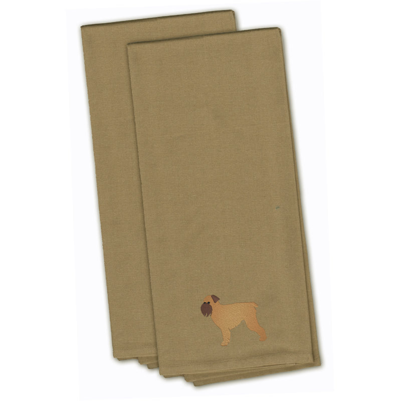 Serviette de cuisine à griffon bruxellois brodée de bruxelles, Brun clair, H 28 po x l 19 po x P 0,1 po