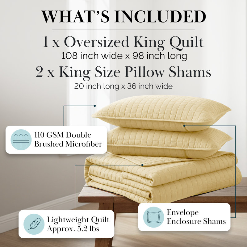 Vilano Springs ® Oversized, Light-Weight Hotel Quality Quilt Set with Matching Shams, King/Cal. King Quilt + 2 King Shams