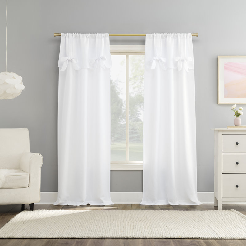 Sun Zero Emma Bow Valance Semi-Sheer Rod Pocket Curtain Panel, White, 40" W x 84" L
