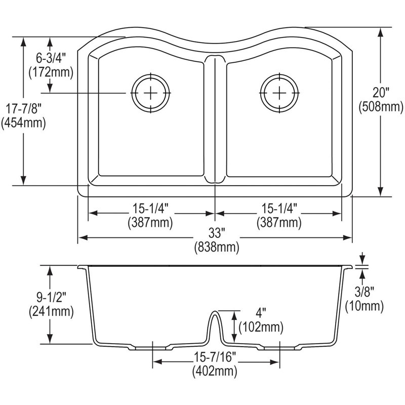 Quartz Classic 33" x 20" x 9-1/2" Double Basin Undermount Kitchen Sink, Putty