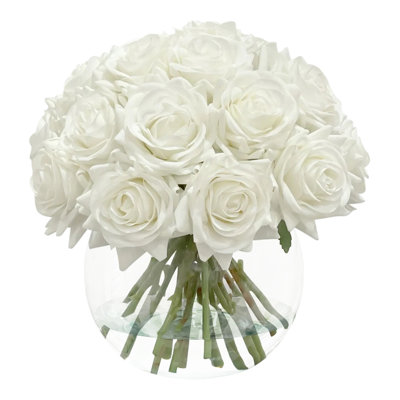 French Country Artificial Flowers Arrangement-Wedding Flower Arrangement-Real Touch White Roses Arrangement-White Rose Modern Centerpiece