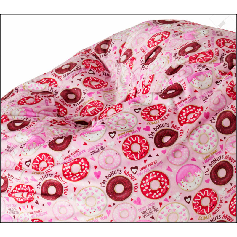 Puff-Puff 3 Foot Rounded Bean Bag, Pink Donut Print, Soft High-Density Foam For Ultimate Comfort And Style