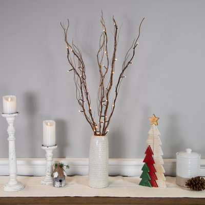 Décoration de Noël 39 po avec branches naturelles éclairées à DEL - lumières blanc chaud