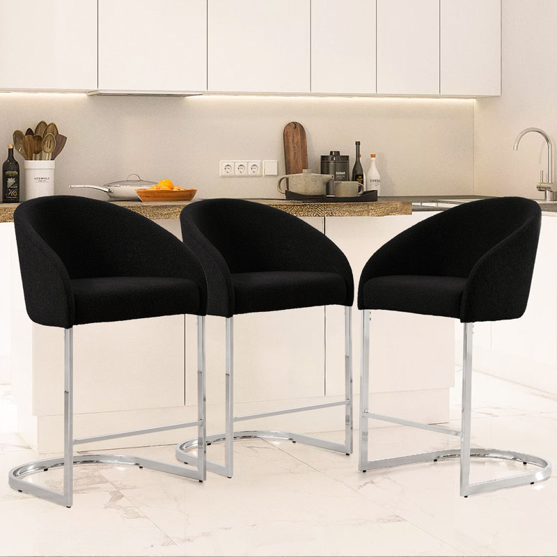 Chylee 26'' Boucle Upholstered Counter Stool, Black