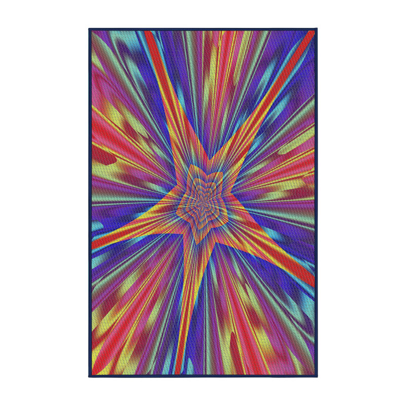 Tapis jaune/bleu/rouge tissé à la machine, Rectangle 6 pi x 9 pi