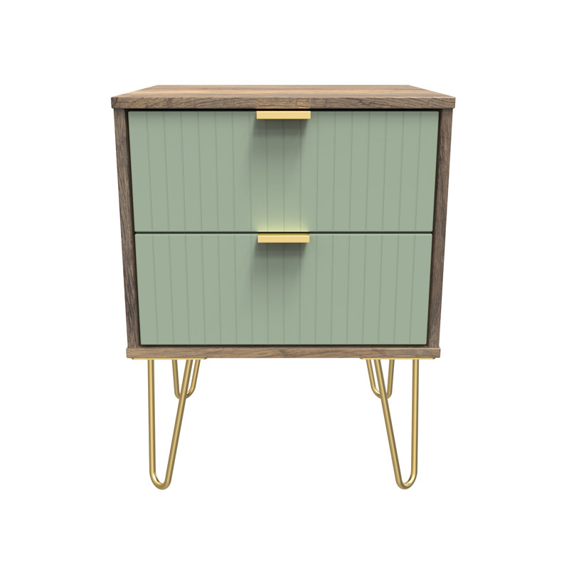 Beranda 45 cm W Bedside Table, Reed Green/Vintage Oak