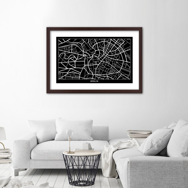 City Map Of Berlin - Single Picture Frame Print, Brown, 60cm H x 90cm W