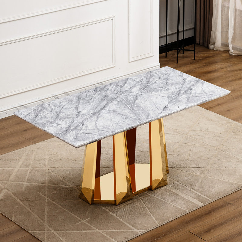 Table de salle à manger Marble, Grey, Gold
