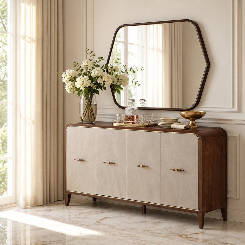 Houston 72" Wide Sideboard with Coordinating Mirror - Walnut