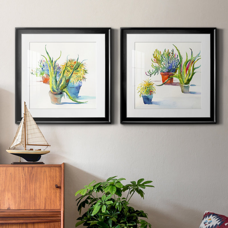 Succulent Trio I - ensemble de 2 reproductions de cadres photo, H 26,5 po x l 53 po x P 1,5 po, Noir