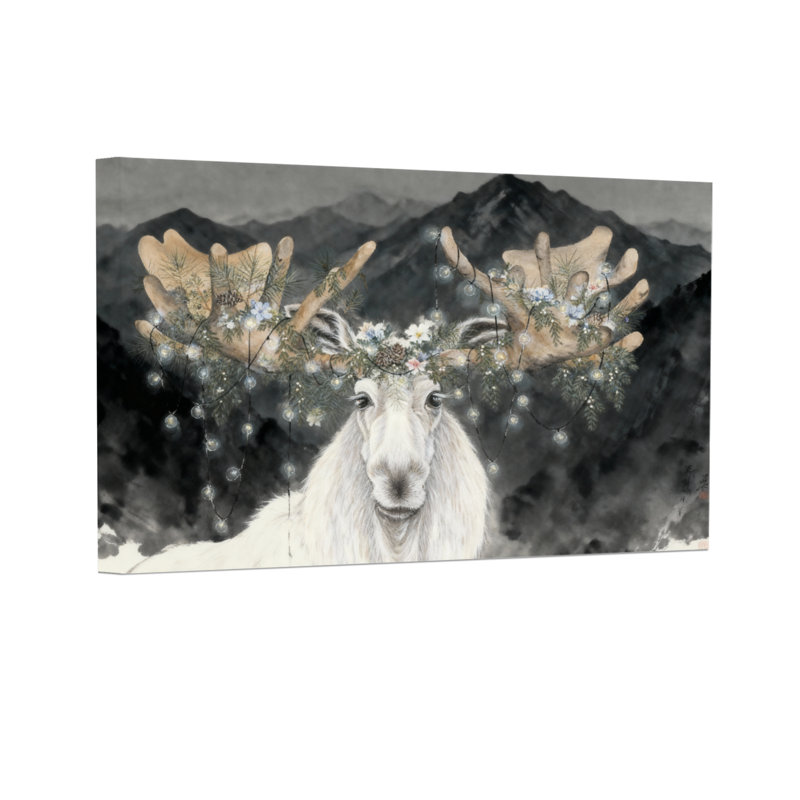 Cerf de Noël avec des bois et des montagnes, H 24 po x l 36 po